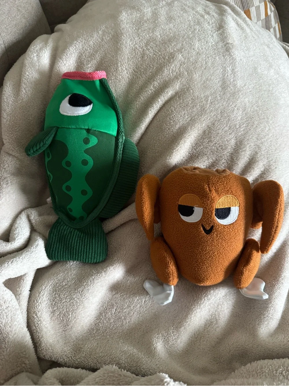 Green Fish and Brown Turkey Plush hide a treat Toy Set